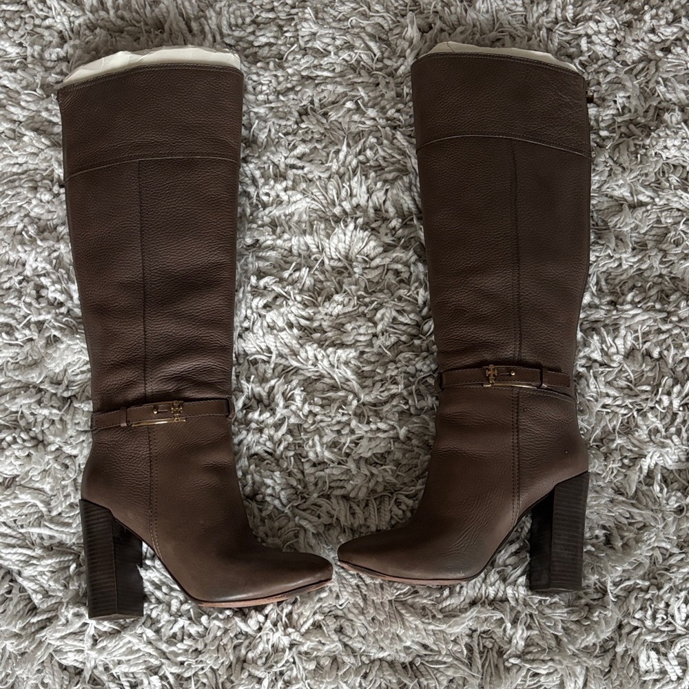 Tory Burch Brown Leather Knee-High Heeled Boots